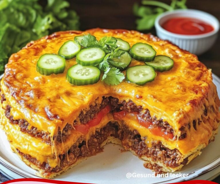 🧀🍔 Cheeseburger-Torte mit Hackfleisch und Cheddar – Der Party-Hit ohne ... 🧀🍔 Cheeseburger-Torte mit Hackfleisch und Cheddar – Der Party-Hit ohne ...