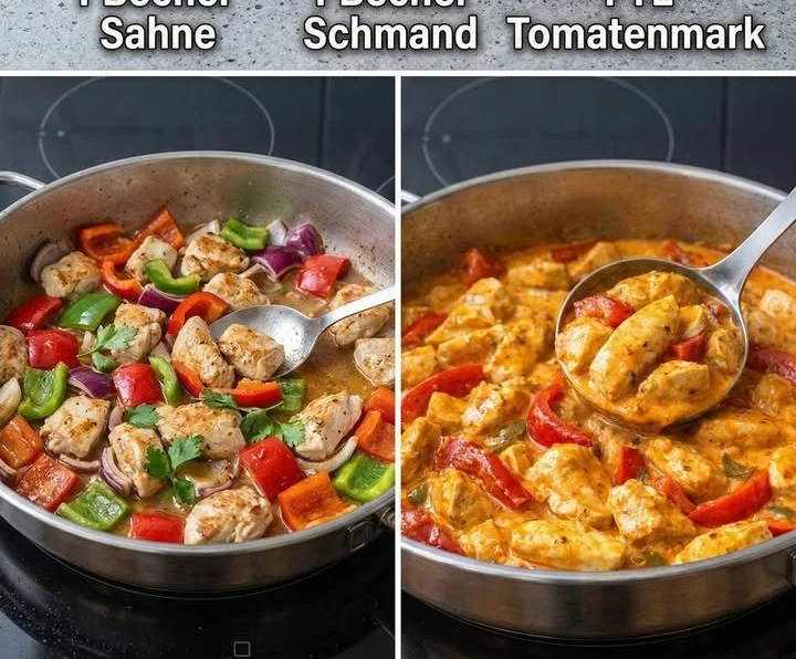 Leckeres Paprika-Hähnchen mit cremiger Sahne-Soße