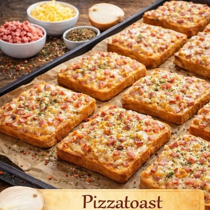 Köstlicher Pizzatoast mit frischen Zutaten und geschmolzenem Käse