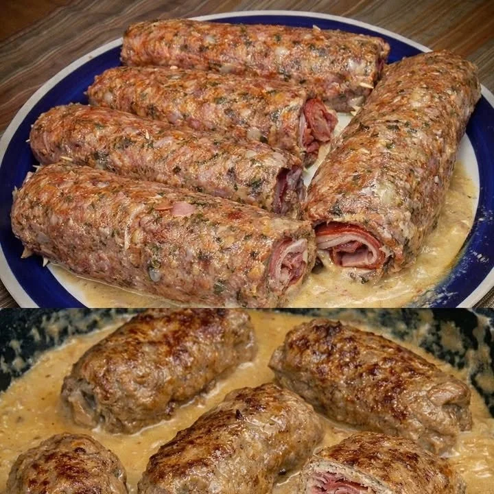 Schwarzwälder Hackrouladen serviert mit Beilagen