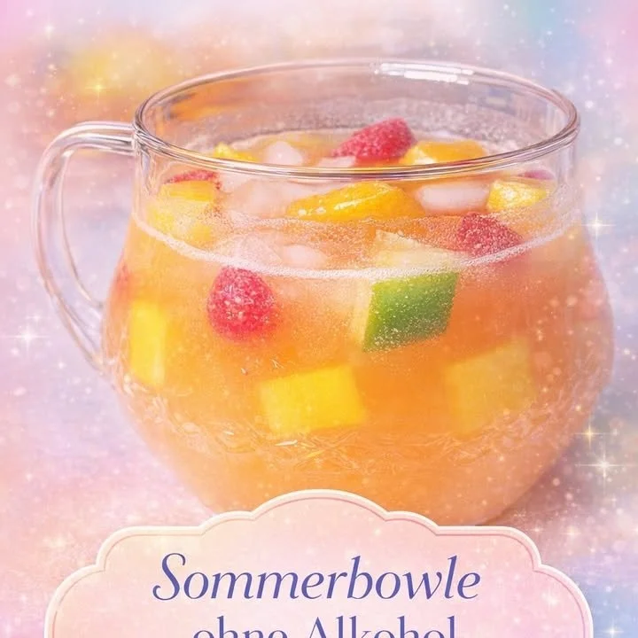 Erfrischende Sommerbowle ohne Alkohol in einer bunten Schüssel serviert.