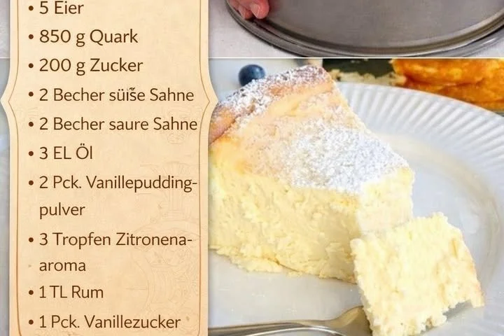 Schmackhafter 6 Minuten Quarkkuchen mit Pudding auf einem Teller