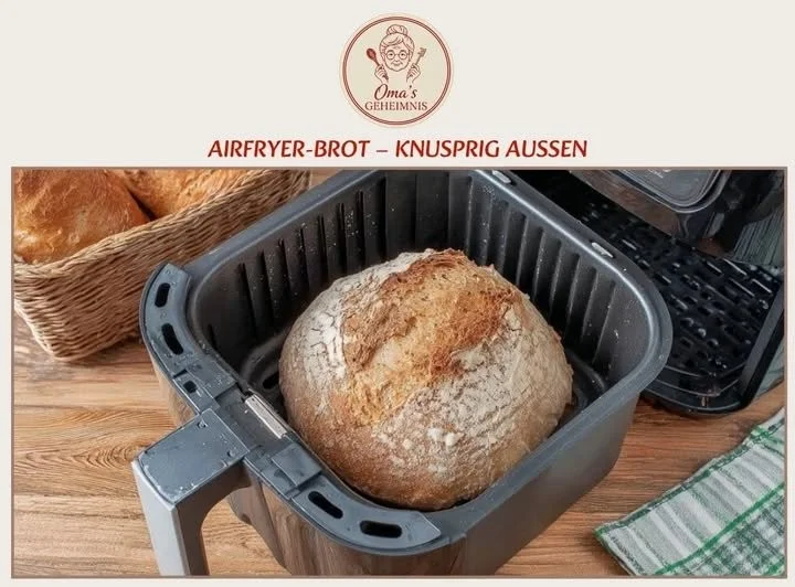 Leckeres Airfryer-Brot, knusprig außen und weich innen, frisch gebacken in der Heißluftfritteuse.