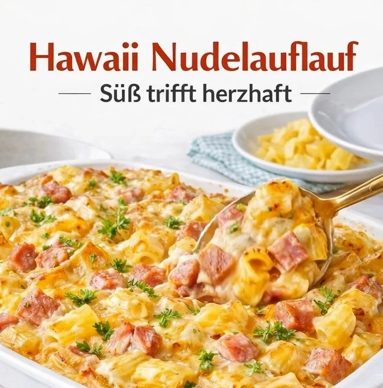 Gericht mit Ananas Nudeln auf einem Teller serviert.