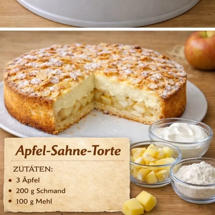 Apfel-Sahne-Torte auf einem schönen weißen Teller