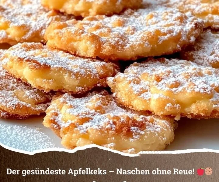 Apfelkekse ohne Mehl auf einem Teller, dekoriert mit frischen Äpfeln