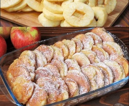 Apfelringe mit Joghurt auf einem Teller serviert