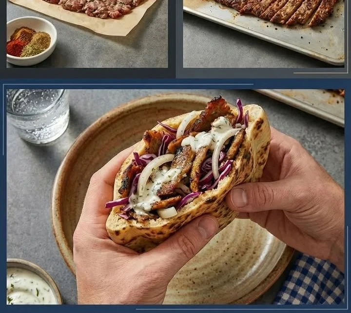 Leckere Backpapier-Döner auf einem Grill vorbereitet