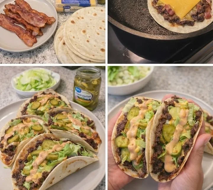 Leckere Bacon-Cheeseburger-Tacos mit frischen Zutaten