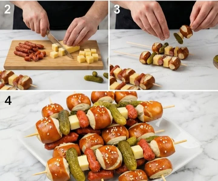 Bayrische Laugenspieße auf einem Holzbrett serviert