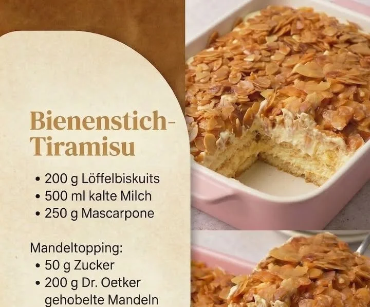 Bienenstich-Tiramisu mit Nüssen und Honig in einer eleganten Dessertschale