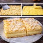 Blitz 15 Minuten Vanillepudding Streuselkuchen vom Blech auf einem Teller