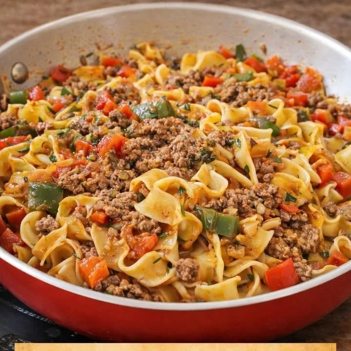 Zubereitung der Blitz-Nudel-Hackfleisch-Pfanne mit frischen Zutaten