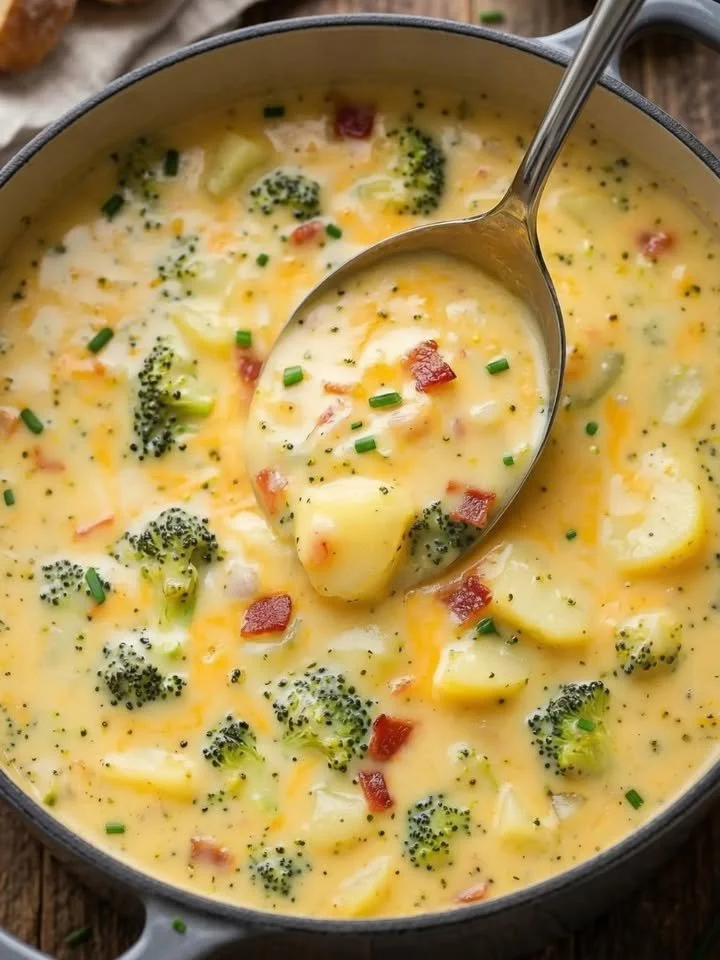 Hausgemachte Brokkoli-Cremesuppe in einer Schüssel, garniert mit frischen Kräutern