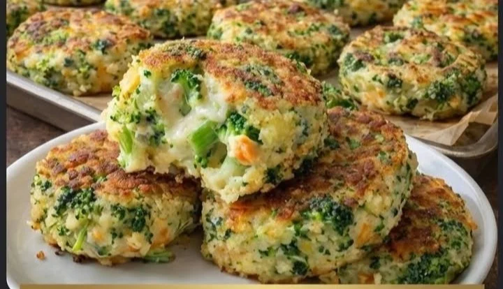 Leckere Brokkoli-Käse-Taler auf einem Teller angerichtet