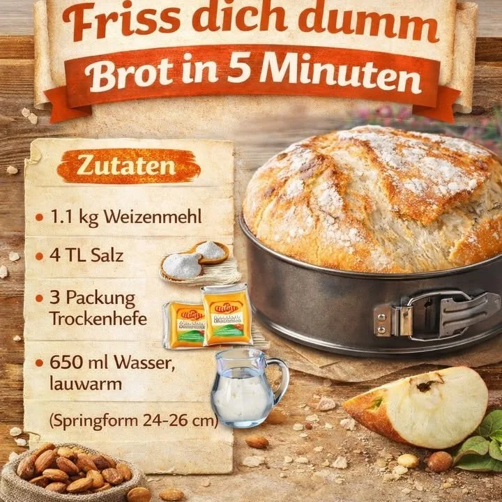 Schnelles Brot Rezept in 5 Minuten zubereiten