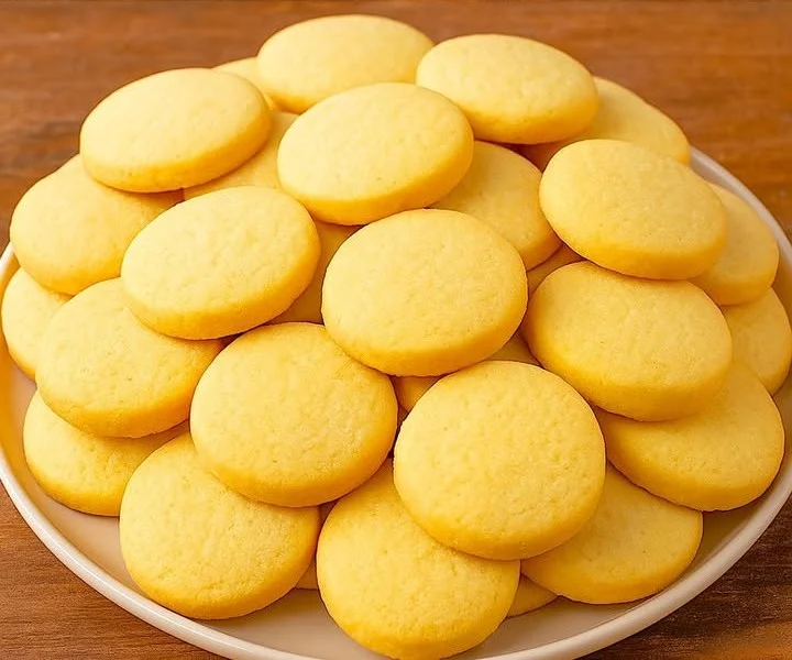 Goldene Butterkekse frisch gebacken auf einem weißen Teller