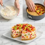 Carlota-Gelee mit verschiedenen frischen Früchten auf einem Teller