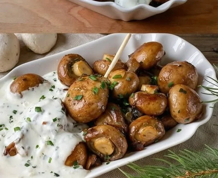 Leckere Champignons wie vom Jahrmarkt, serviert als Snack