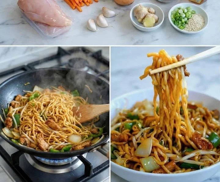 Verschiedene Variationen von Chinesischen Nudeln auf einem Teller.