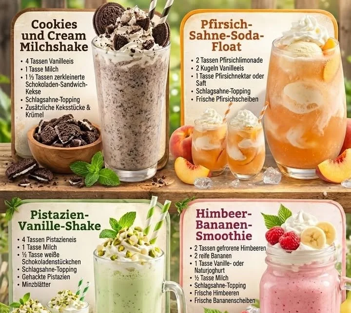 Ein köstlicher Cookies und Cream Milchshake mit Keksen und Sahne dekoriert.