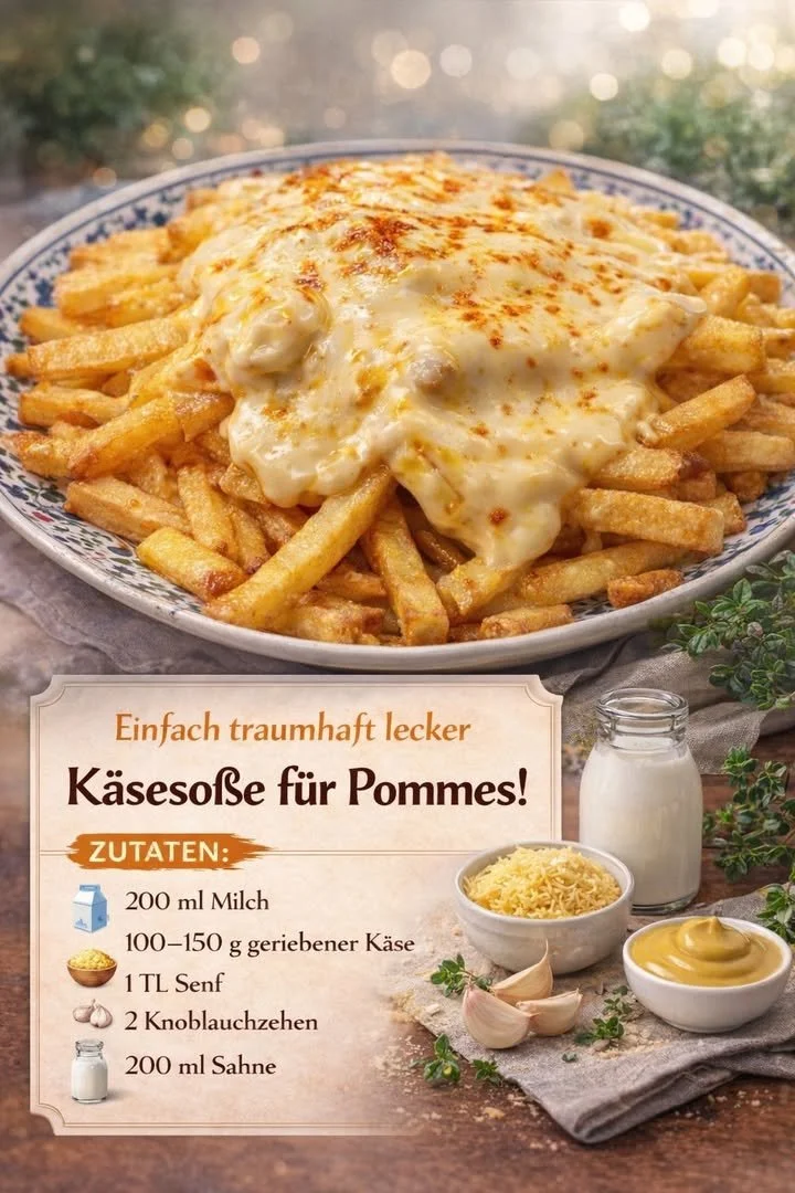 Cremige Käsesoße über Pasta serviert, die köstlich und einladend aussieht.