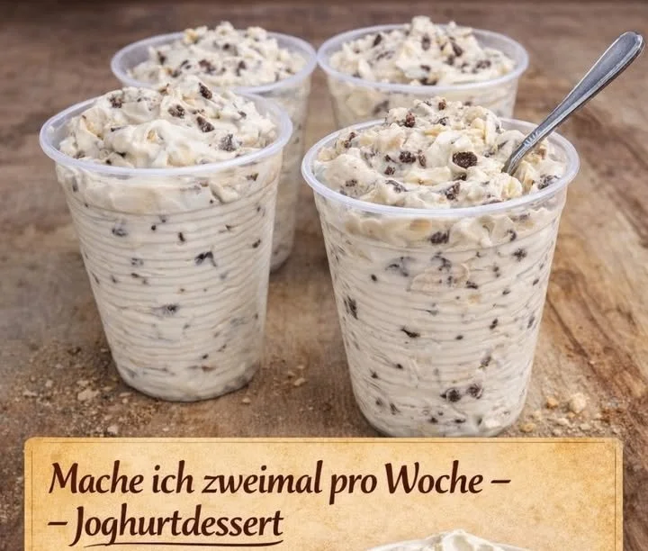 Cremiges Joghurt-Dessert mit Schokoladensoße und fruchtigem Belag