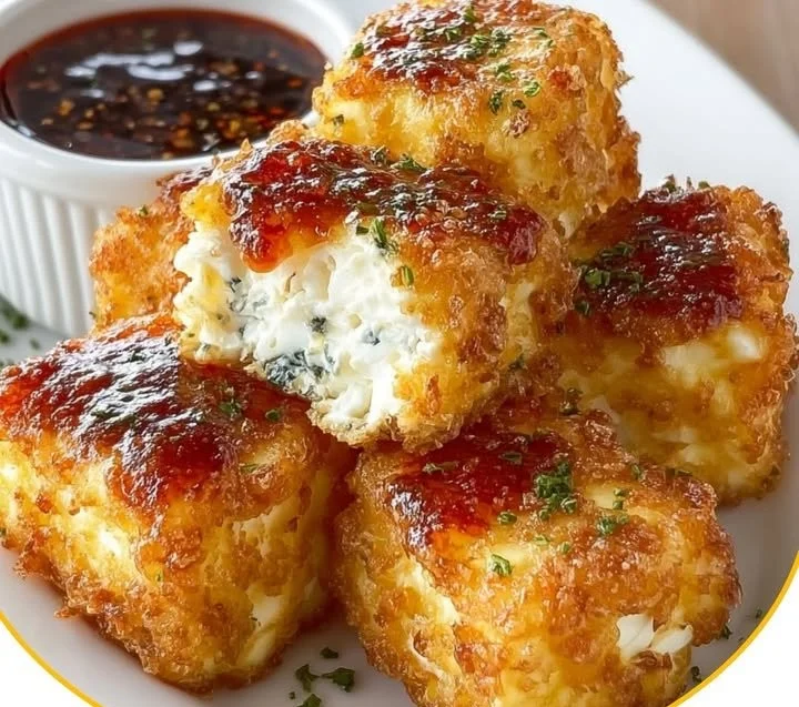 Crispy Feta aus dem Airfryer, golden und knusprig serviert mit Kräutern.