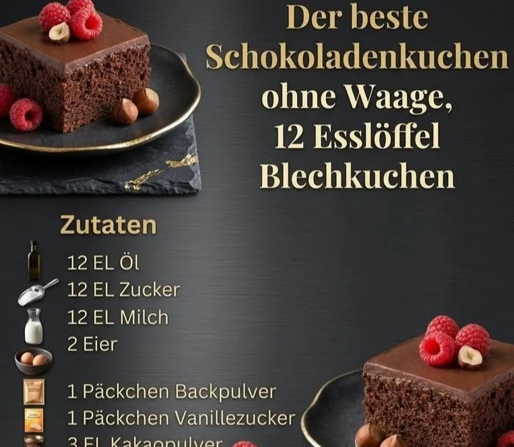 Leckerer Schokoladenkuchen ohne Waage auf einem Blech serviert.