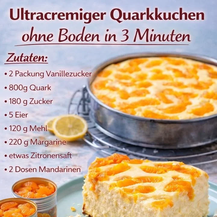 Leckerer Quarkkuchen ohne Boden auf einem Teller serviert.