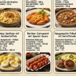 Deutsche Hausmannskost mit klassischen Gerichten wie bei Oma zubereitet.