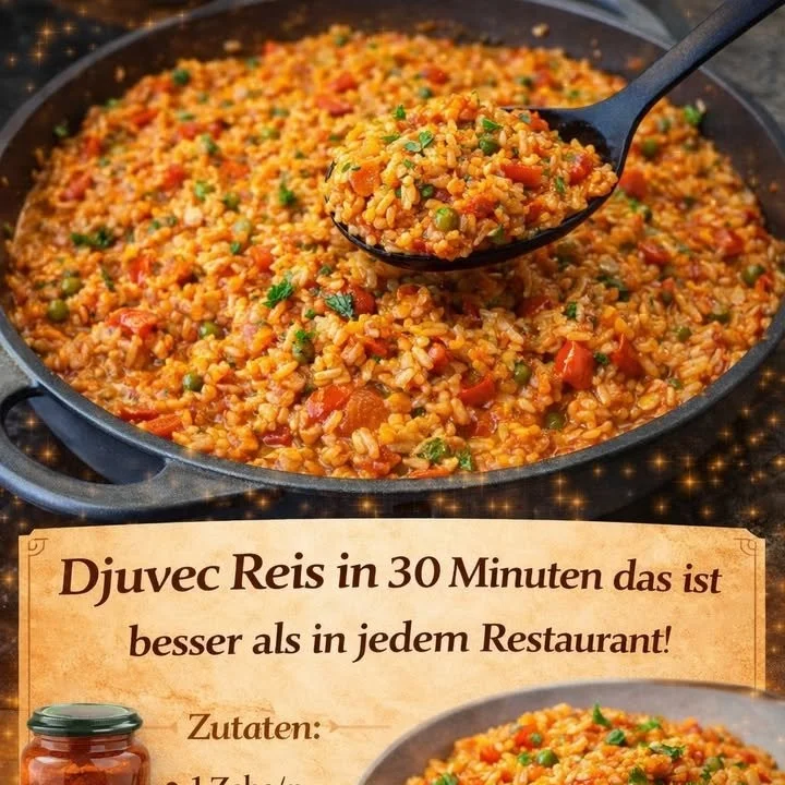 Djuvec Reis, ein traditionelles Balkan-Gericht mit Gemüse und Reis.