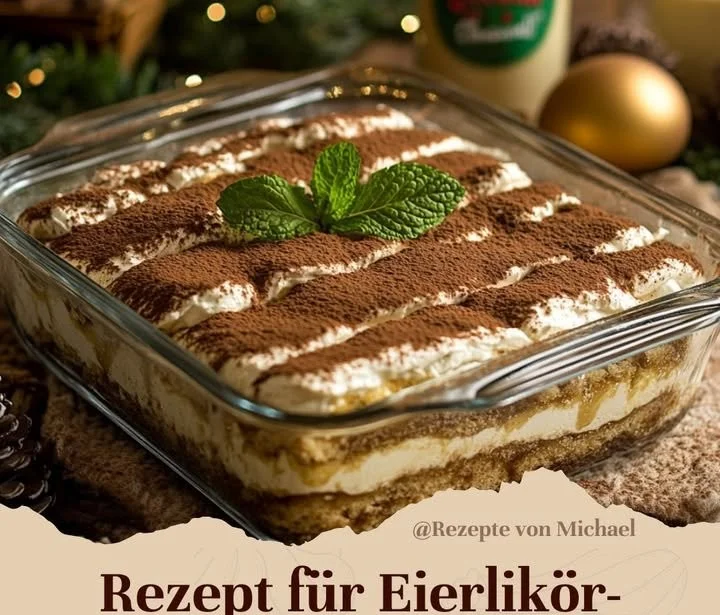 Eierlikör-Tiramisu mit Mascarpone, lecker angerichtet in einer Dessertschale