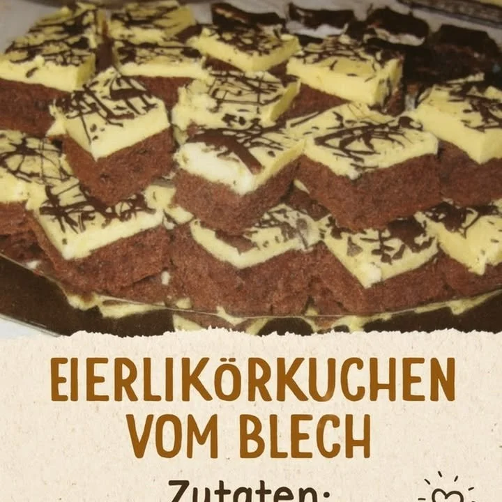 Saftiger Eierlikörkuchen vom Blech mit verführerischer Glasur und Dekoration.