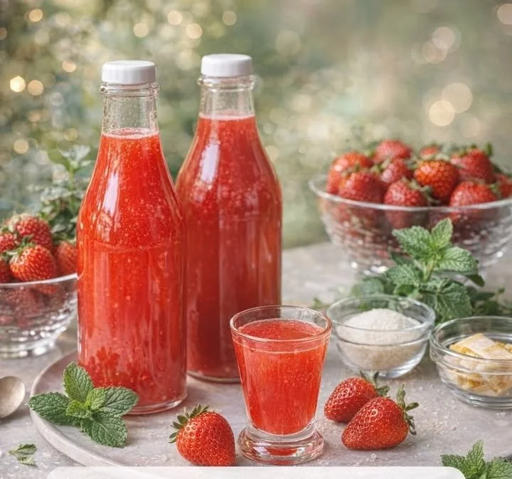 Selbstgemachter Likör in einer Flasche, ideal für sommerliche Tage.