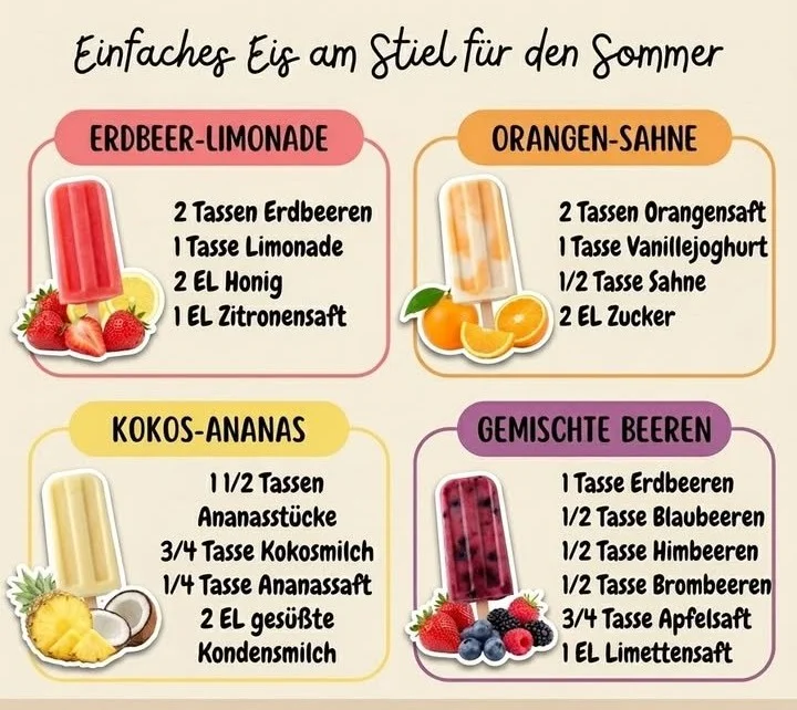 Einfaches Eis am Stiel Rezept für den Sommer