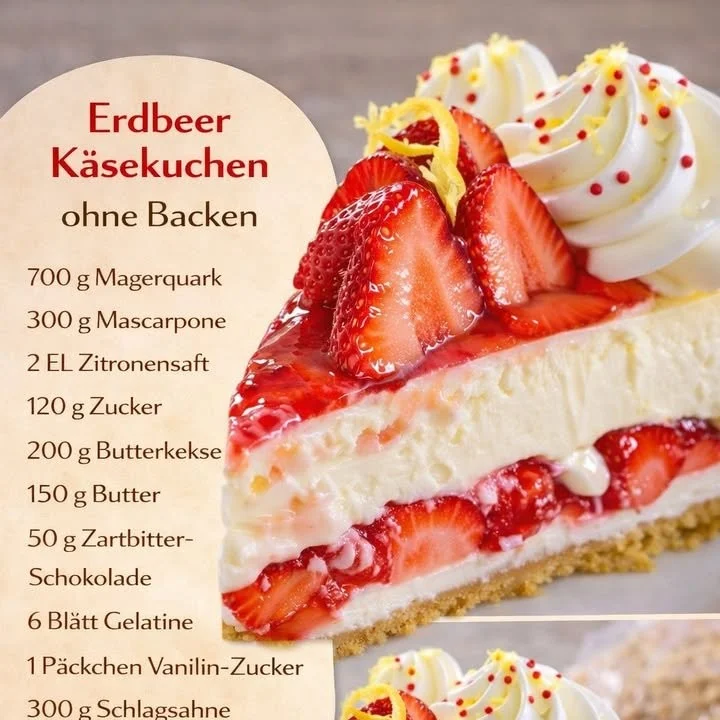 Leckerer Erdbeer Käsekuchen mit frischen Erdbeeren und cremigem Käsebelag