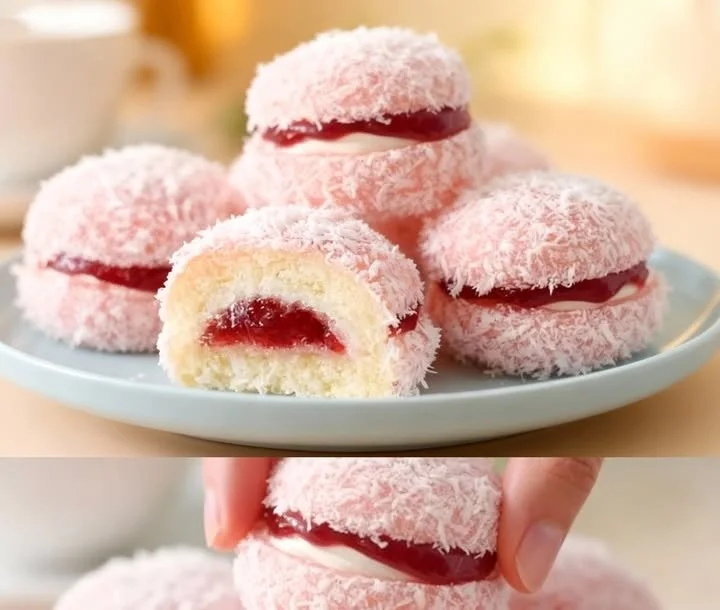 Erdbeer-Kokos-Dessert mit frischen Erdbeeren und Kokosraspeln