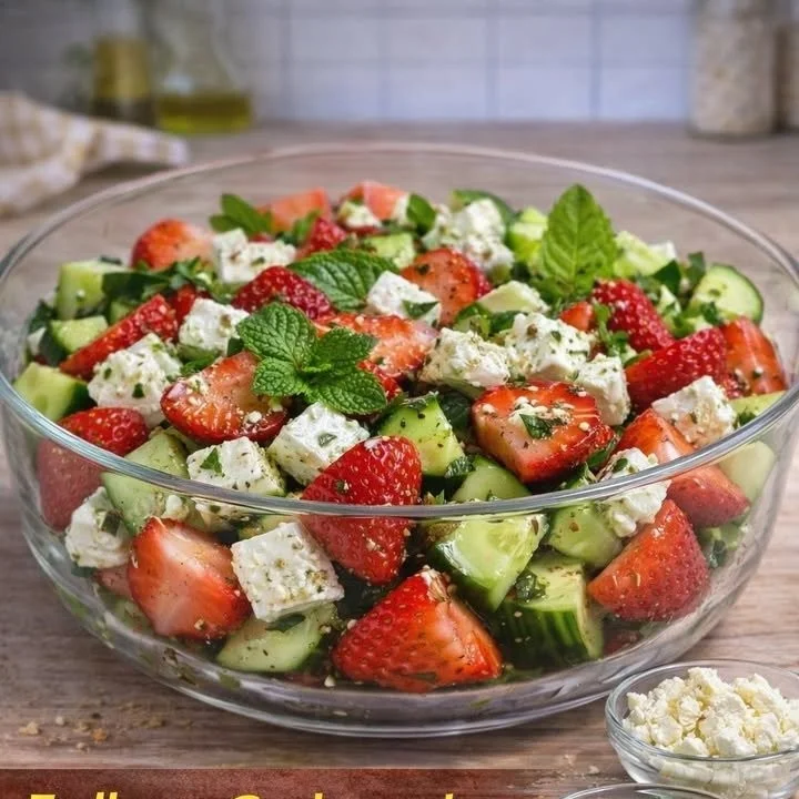 Erdbeer-Minz-Salat mit frischen Zutaten auf einem Teller