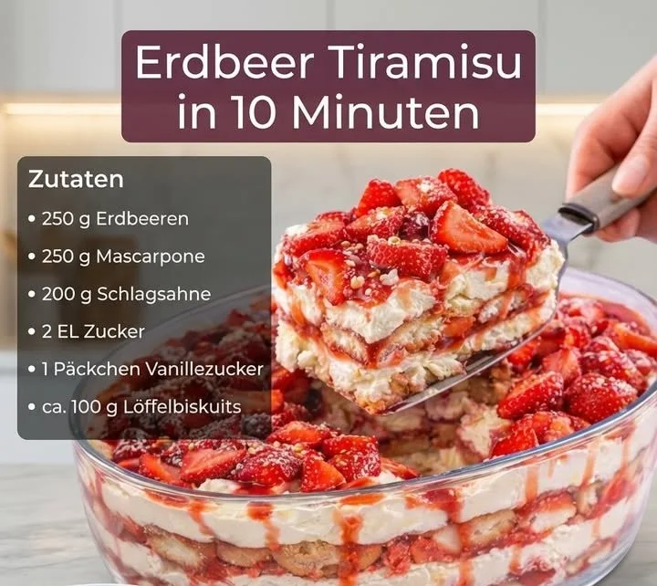 Erdbeer-Tiramisu mit frischen Erdbeeren und cremigem Mascarpone