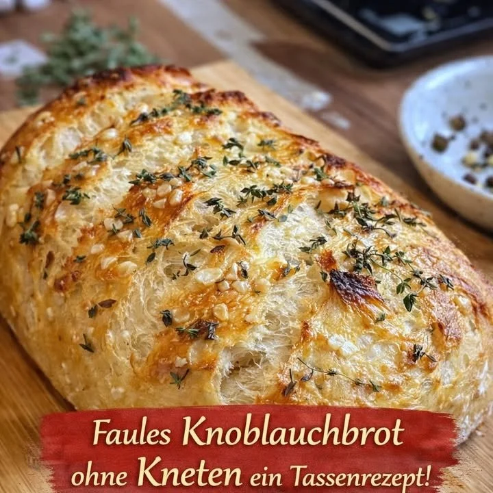 Leckeres faules Knoblauchbrot frisch aus dem Ofen.