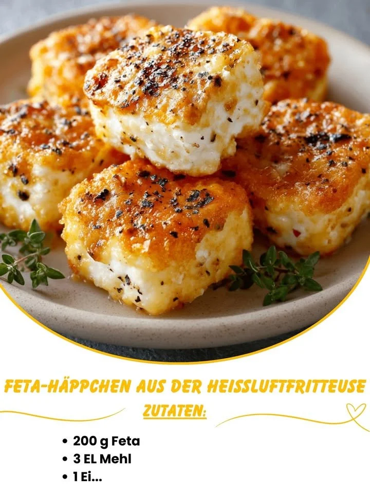 Leckere Feta-Häppchen zubereitet in der Heißluftfritteuse als Snack.