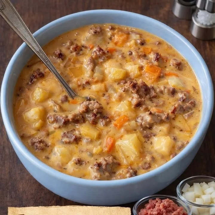 Eine Schüssel Friss-dich-dumm-Suppe aus frischen Zutaten für mehr Gesundheit.