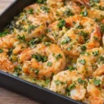 Ein Bild von saftigen Garnelen-Scampi in einer aromatischen Knoblauchsoße