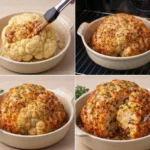 Gebackener Blumenkohl lecker angerichtet auf einem Holztablett