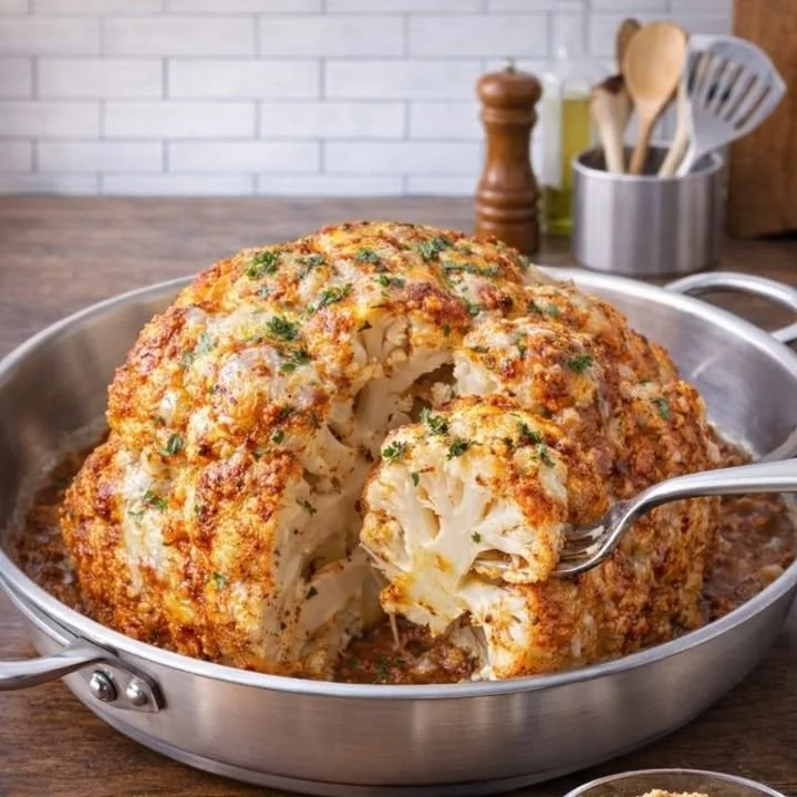 Gebackener Blumenkohl aus dem Ofen, golden und knusprig zubereitet.