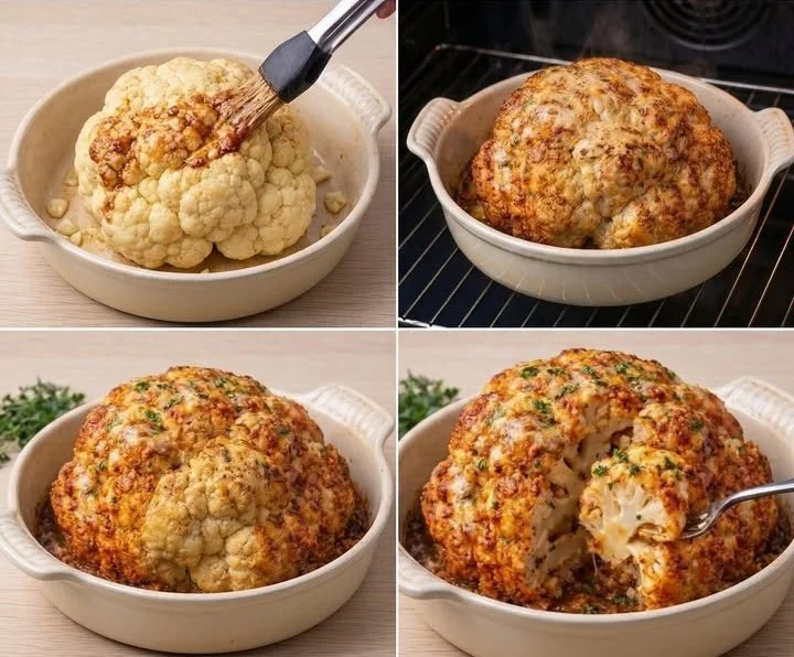 Gebackener Blumenkohl mit Gewürzen im Ofen zubereitet, gesundes Rezept.