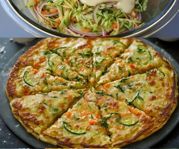 Gemüseliebchen aus Karotte, Zucchini und Zwiebel auf einem Teller serviert.