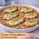 Schnitzelpfanne mit zarter Schmandsoße und frischem Gemüse