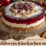 Leckerer Glühwein-Käsekuchen mit Spekulatiusboden auf einem Teller